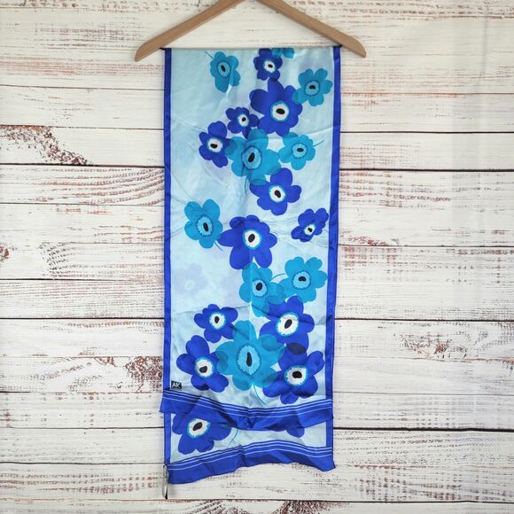 AK Anne Klein Silk SHEER Scarf 62” x 14" Rectangle Floral Pieni Unikko Pattern - Picture 1 of 7